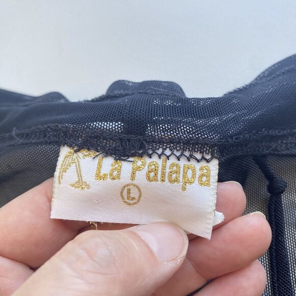 La Palapa Sheer Pants Size Large Black VINTAGE Drawstring Coverup Beach Party - Picture 7 of 8